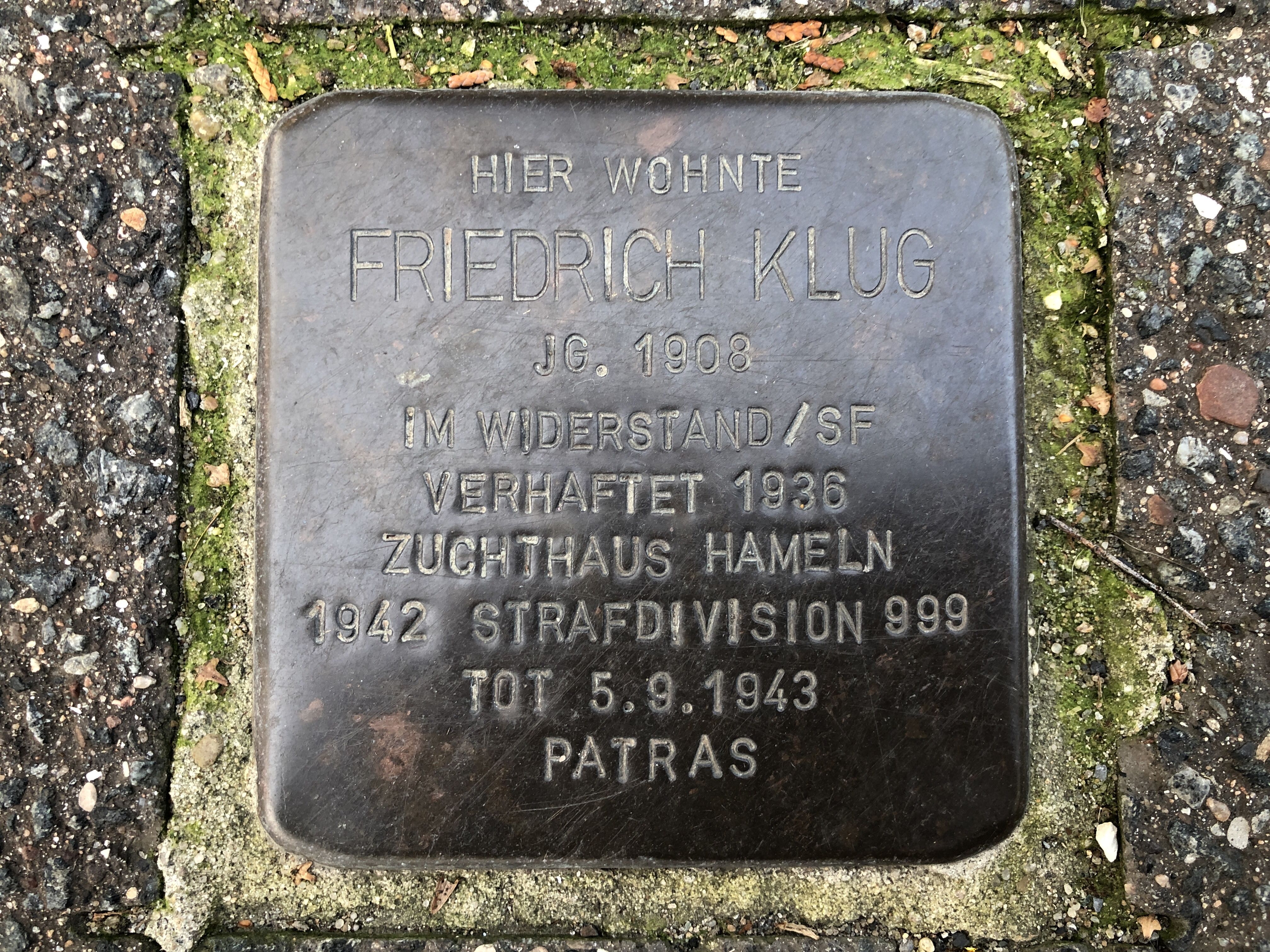 Stolperstein für Friedrich Klug